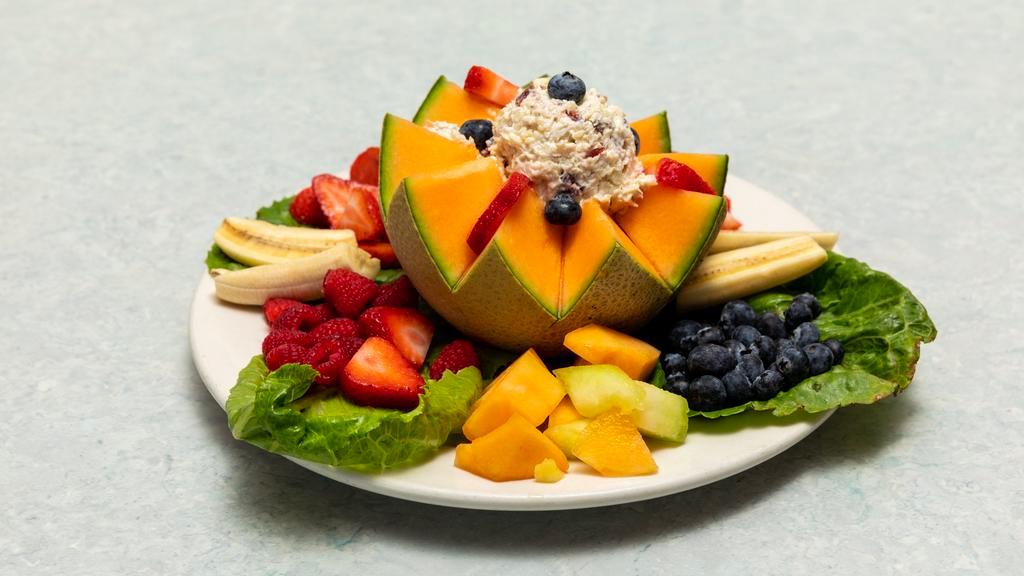 Stuffed Tomato, Cantaloupe, Honeydew Or Avocado · Stuffed Tomato, Cantaloupe, Honeydew or Avocado, with your choice of tuna salad or chicken salad. Served with coleslaw, cottage cheese and a hard boiled egg.