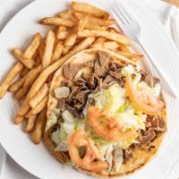 Gyro With Fries & Drink · Onions, lettuce, tomato & cucumber sauce.