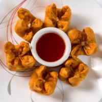 6-Pieces Crab Rangoon · Imitation crab meat, onion, cream cheese, flash fried in wonton shell. Served with sweet and...