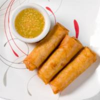 2-Pieces Spring Roll · Shredded cabbage and bean thread noodled in an egg roll shell. Vegan.