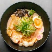 Seafood Korean Ramen · Spicy. Pork broth, spicy flavor noodle with shrimp, scallops, ajitsuke tamago, mushroom cabb...