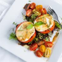 Fresh Mozzarella Caprese · Gluten-free. Tomatoes and fresh mozzarella drizzled with olive oil and aged balsamic vinegar...