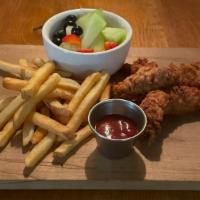 Kids Chicken Tenders · Served with side of frites and fruit