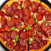 Greek’S® Special (X-Large) · Greek’s® Italian pizza sauce, select blended cheeses, Italian sausage, onions, green bell pe...