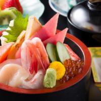Chirashi · Assorted sashimi over sushi rice.
