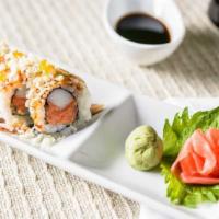 Spicy Tuna Deluxe · Spicy tuna, crab, fish roe, scallion, tempura crunch, unagi sauce, wasabi mayo.