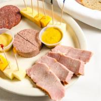 Cold Appetizer Sampler · For two to four. A variety platter of beef summer sausage, smoked pork tenderloin, German pa...
