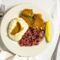 Sauerbraten · Beef roast marinated for 5 days in our unique marinade slow roasted and topped with brown gr...