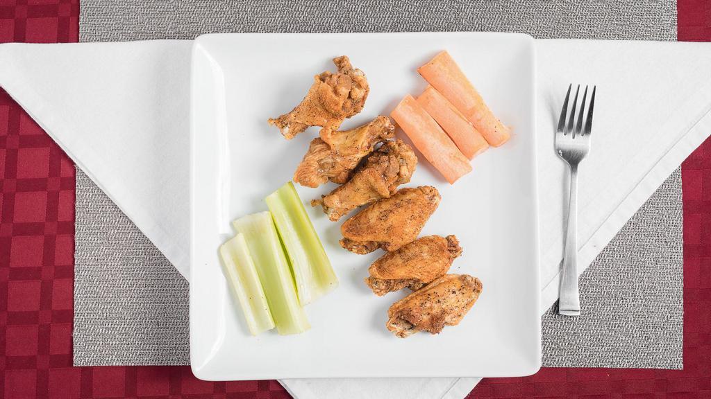 Naked Wings · Alley’s jumbo naked wings tossed with choice of dry rub, buffalo, BBQ, chipotle maple, or honey buffalo sauce. Served with celery, carrots and ranch dressing.