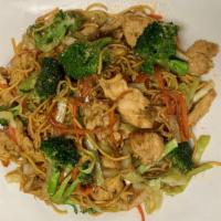 Ramen Noodles Stir-Fried With Chicken  · Stir fried noodles with egg, broccoli, napa cabbage, and carrot. 
Meat option - Chicken or P...