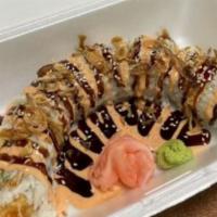 Shrimp Tempura Roll · Shrimp tempura, avocado, carrot, and cucumber, topped with spicy mayo and sushi sauce, and s...