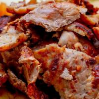 Spicy Gyro · A delicious blend of lamb roasted with spices and mixed with hot sauce. Thinly sliced and se...