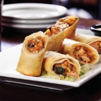 Southwest Egg Rolls · Crispy egg rolls stuffed with chicken, onions, black beans, corn, cilantro and bell peppers....