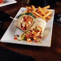 Chicken Queso Wrap · Crispy chicken, lettuce, tomato, crisp bacon and our traditional queso dip all wrapped up in...
