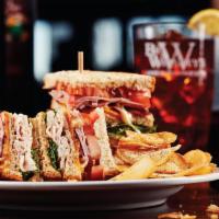 Whiskey'S Club · Roasted turkey and hickory smoked ham with bacon, cheddar cheese, lettuce, tomato and honey ...
