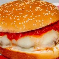 Pizza Burger · One 1/3 beef burger served with pizza sauce and mozzarella cheese  on our new brioche bun