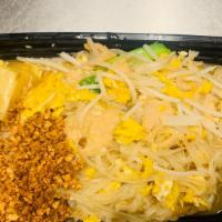 Pad Thai Noodles · Rice noodle, egg, scallion, sprouts, wok stirred in sweet and tangy glaze. Topped with crush...