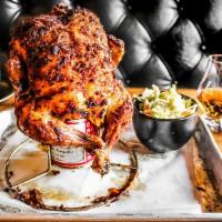 Beer Can Chicken · Smoked dry rubbed beer can chicken.