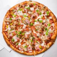 Large Upper Crust Special · Pepperoni, ham, mushroom,  green pepper, onion, and bacon.