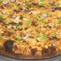 Large Fire Cracker Chicken · Chicken, onion, green pepper,  bacon, and our fiesta sauce as the base.