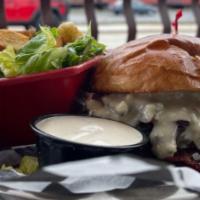 The Bomb · Bacon, grilled onions, mushrooms and bleu cheese dressing.