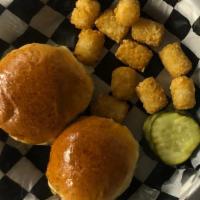 Two Cheeseburger Sliders · Two mini sliders with Colby Cheese