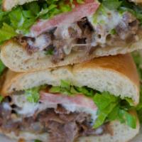 Cheese Steak Sub 10 Inch · Steak, mushrooms, onions, green peppers, lettuce, tomatoes, provolone cheese, and mayo.