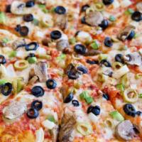 Vegetarian Pizza 12 Inch · Fresh mushrooms, onions, green peppers, and black and green olives.