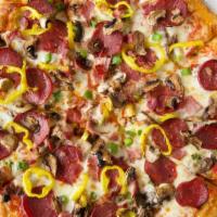 Supreme Pizza 14 Inch · Pepperoni, turkey ham, beef bacon, Italian sausage, green pepper, onions, fresh mushrooms, a...