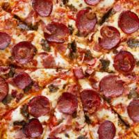 Meat Lover'S Pizza 14 Inch · Pepperoni, Italian sausage, ground beef, turkey ham, and beef bacon.