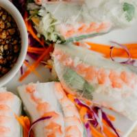 Fresh Spring Rolls (2) · Gluten-free. Rice paper roll filled with rice noodles, fresh crisp vegetables, and your choi...