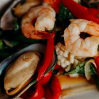 Seafood Basil · Spicy. Stir fried shrimp, squid, and mussels with bell peppers and onions in spicy basil sau...