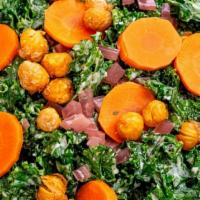 Kale Caesar (V, Gf) · Pickled Red Onion, Carrot, Fried Chickpeas