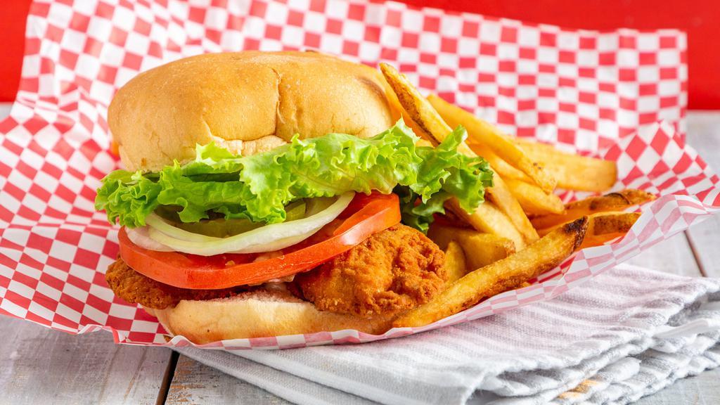 Fried Or Spicy Chicken Sandwich · Lettuce, tomato, onion, pickles and mayonnaise.