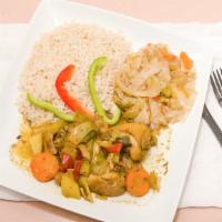 Curry Chicken · Chicken cooked and simmered down in flavorful curry and savory spices.