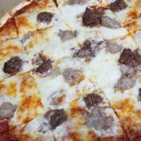 Meat Supreme · Thin crust, pepperoni, Italian sauce, Canadian bacon, hamburger, home made sauce and 5 chees...