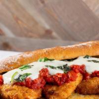 Chicken Parmesan Sandwich · Breaded chicken topped with marinara sauce and melted mozzarella cheese.