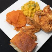 Chicken Dinner · Comes with your choice of two sides and a cornbread
