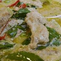 Gang Kheaw Warn · Thai -style green curry, cooked with green -peppers, sweet basil leaves, peas and eggplant i...