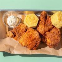 2 Pc. Chicken, Honey Butter, 2 Corn Muffins · Antibiotic-free, cage-free, and humanely-raised chicken. Includes a mix of boneless breasts ...