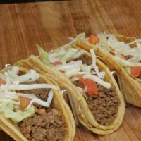 3 Steak Tacos Dinner · Lettuce, tomato, sour cream and cheese. Served with fries.