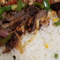 Fajitas With Chicken And Veggies · grilled vegetables with your choice of meat, served over rice