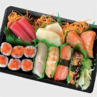 Sushi Deluxe · ▪ Assorted sashimi (2 tuna, 2 salmon and 2 white fish)
▪ Assorted nigiri (1 crabstick, 1 shr...