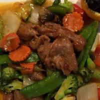 Szechuan · Broccoli, carrot, mushroom, bamboo shoot, snow peas, green & red pepper, corn, Chinese veget...