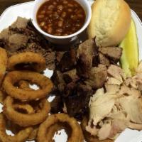 Triple D Platter · Eat what Guy Fieri ate: burnt ends, brisket, and turkey (no substitutions). Also includes th...