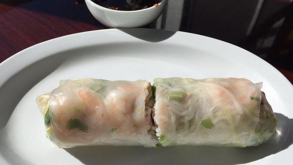 Spring Rolls (2) · (2) Fresh rice paper rolls with pork and shrimp served with peanut sauce