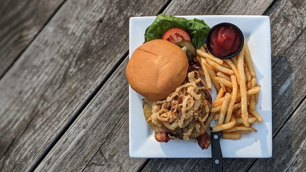 Smokin' Gouda · Gouda cheese, sweet & spicy whiskey sauce, bacon and french-fried onions.