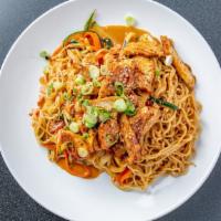 Chicken Yakisoba · Sauteed noodles with zucchini carrot and onion.