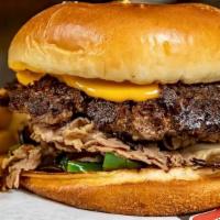 Philly Burger · 1/3lb burger with Italian beef, melted cheese, green pepper, mushrooms, and grilled onions. ...