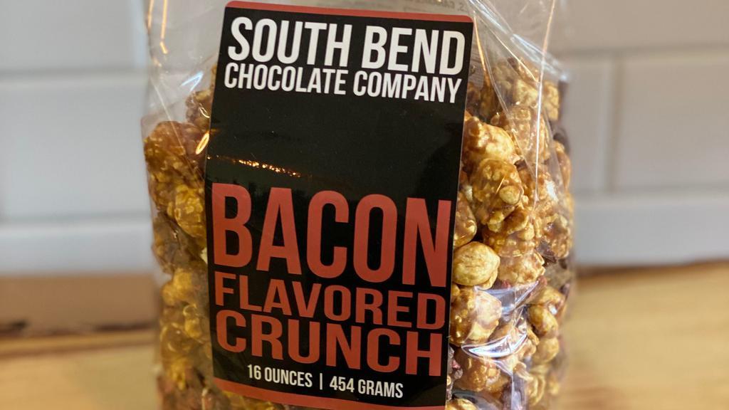 Bacon Flavored Crunch  · Savory bacon flavored caramel corn drizzled with milk chocolate.  You're welcome America.